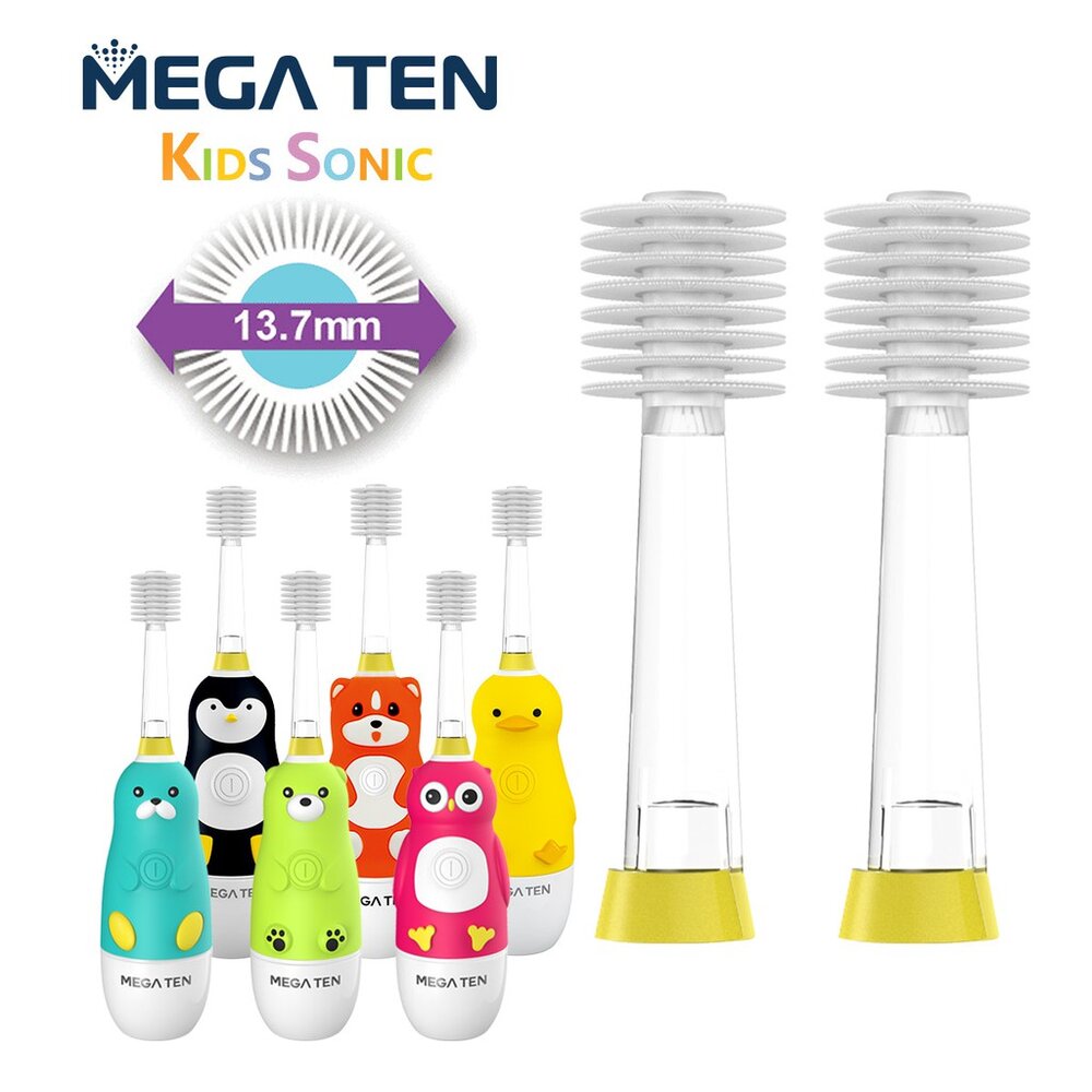 日本Vivatec360度深入清潔齒縫 Mega Ten 360度幼童電動牙刷替換刷頭2入-圖片-1