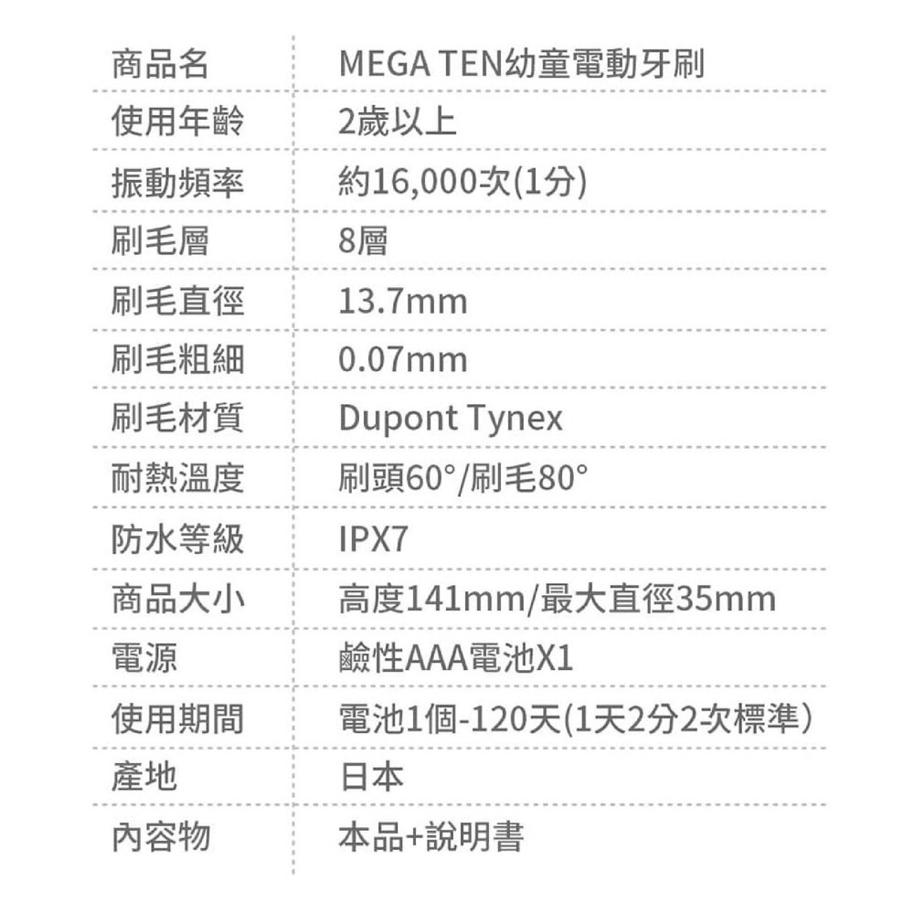 頂級款 Vivatec 創新升級‧5倍清潔力 Mega Ten 360度幼童電動牙刷(柴犬)-圖片-7