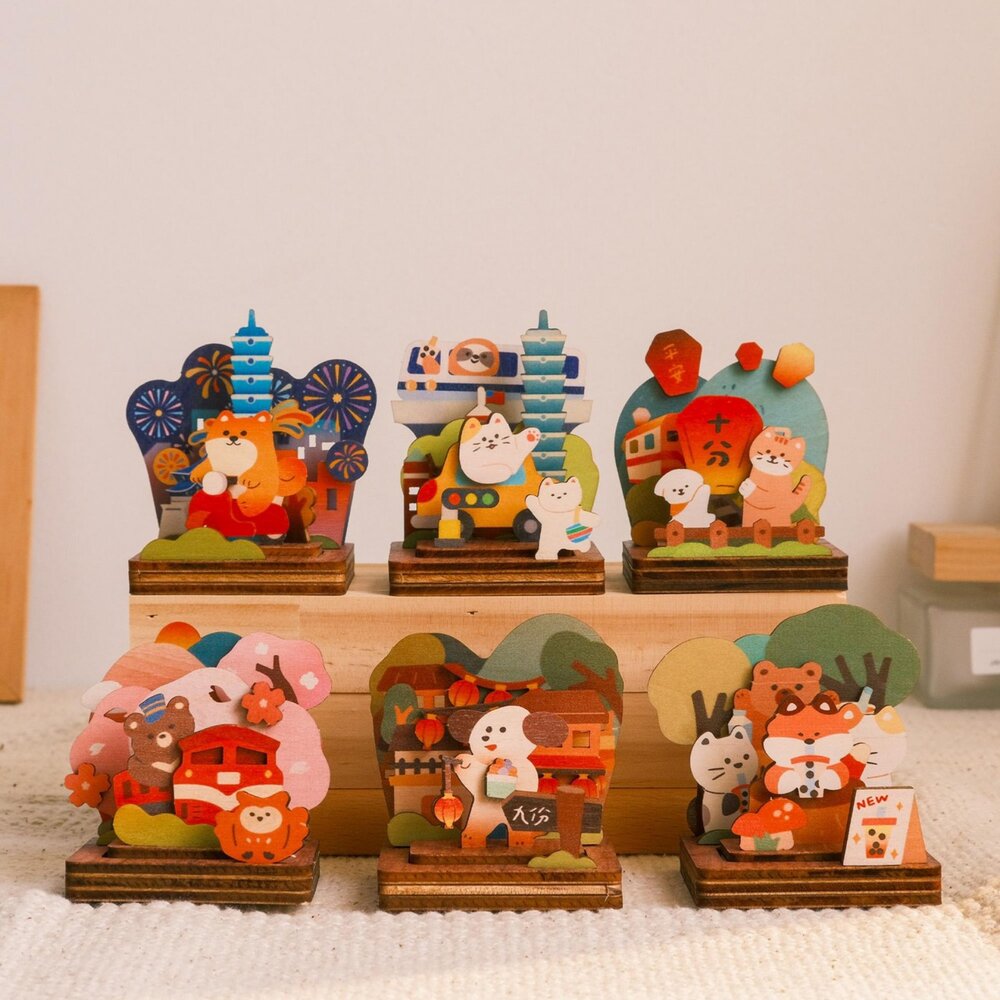 202507070001-拼風景印章 DIY組裝印章 可愛對話框印章 木製桌面擺飾 可收納名片．便條紙 伴手禮 遊木時光 TR台灣鐵道