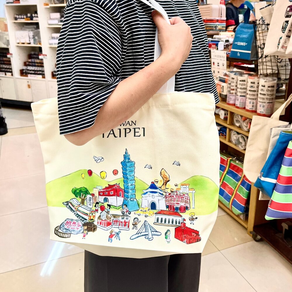 棉布手提袋 單肩包 購物袋 大容量提袋 雙面圖案 台灣紀念品 新格子 TR台灣鐵道-圖片-1