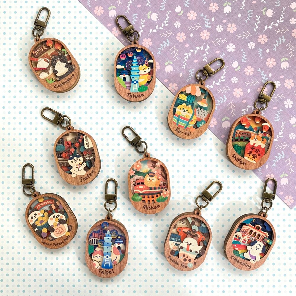 2025112701-微風景小物鏡 小鏡子鑰匙圈 迷你小鏡子 可愛鑰匙圈 木製鑰匙圈 遊木時光 TR台灣鐵道