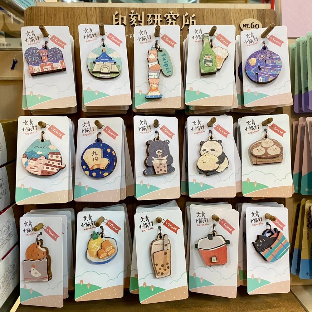 25007236384-木鑰匙圈 手繪插畫 木紋質感 木質吊飾 木製鑰匙圈 印刻鑰匙圈 猴子設計 TR台灣鐵道