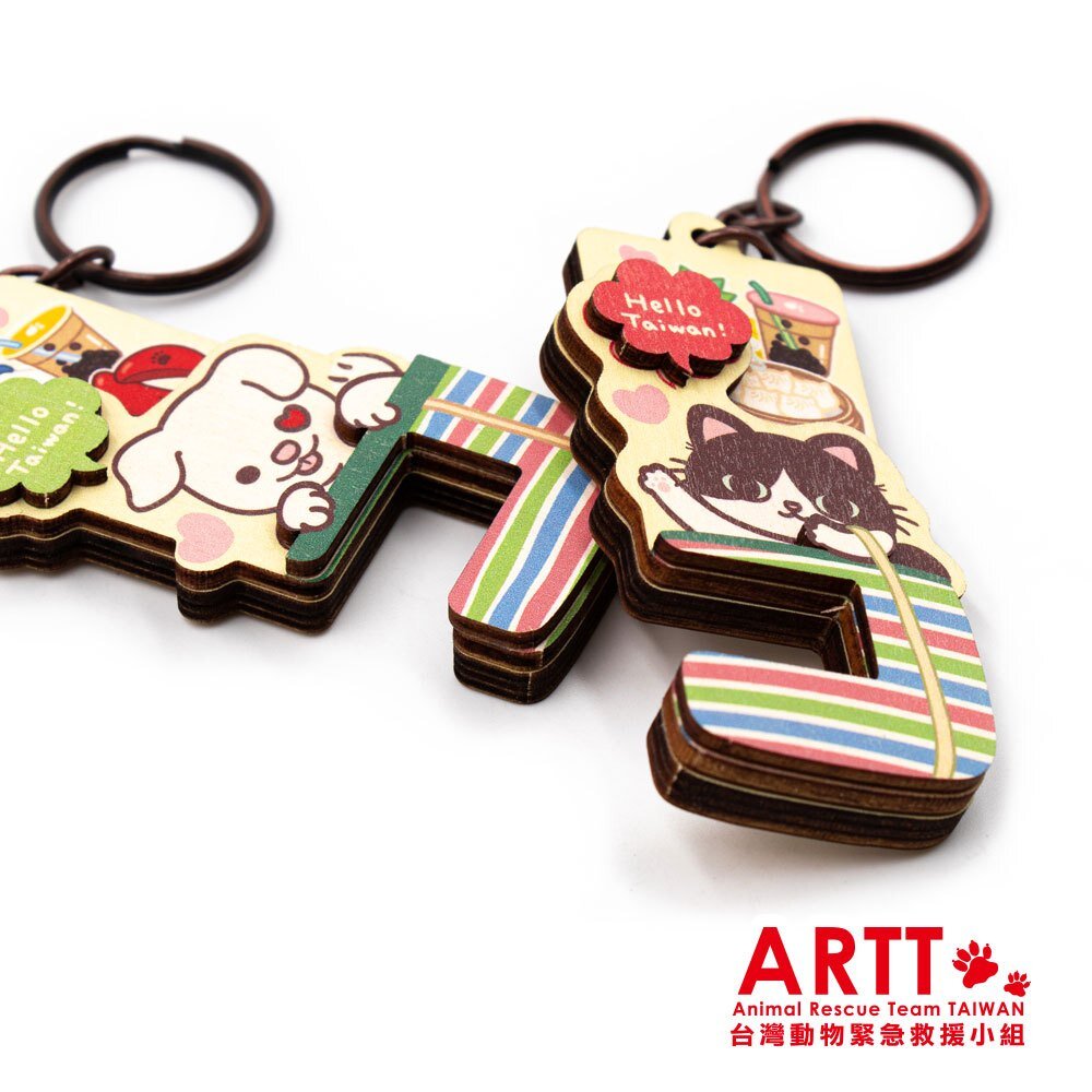 ARTT Emma&小牛 立體木質手機架鑰匙圈 ARTT台灣動物緊急救援小組官方授權商店 TR台灣鐵道-圖片-1