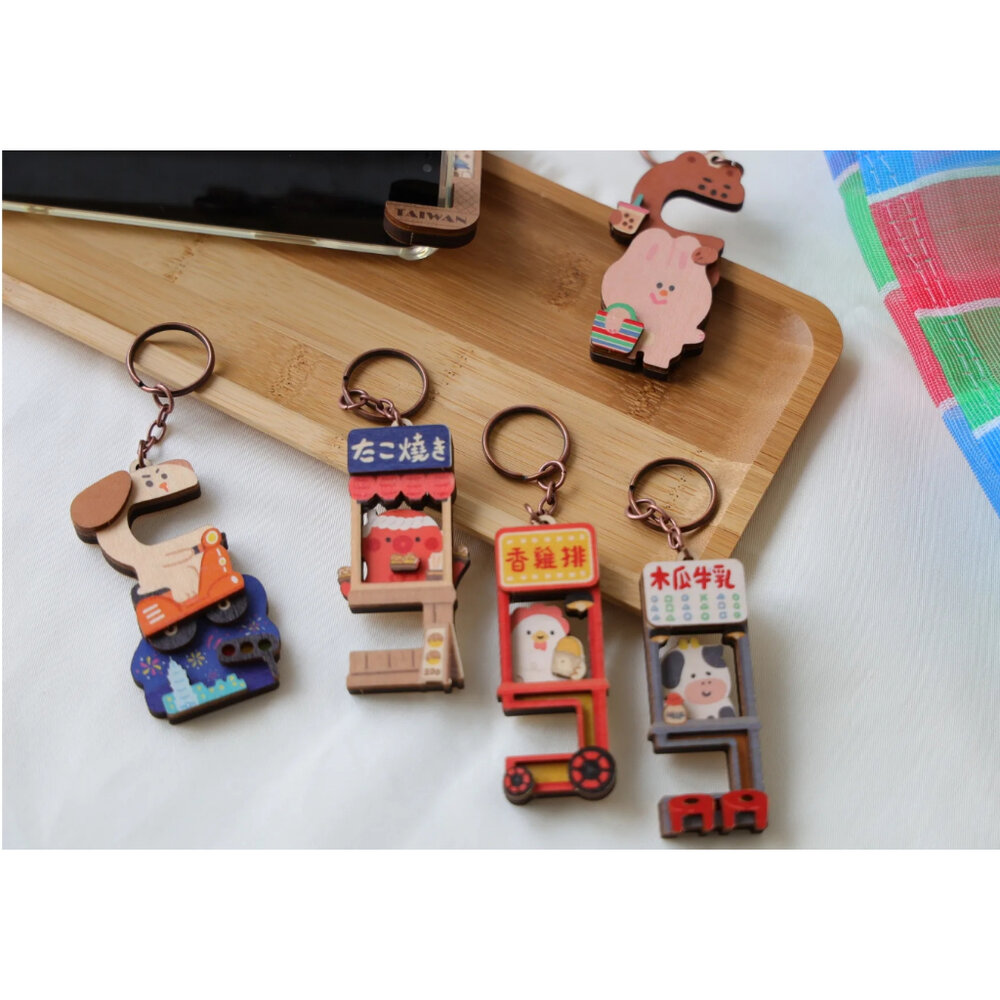 台味生活手機架鑰匙圈 創意鑰匙圈 木製鑰匙圈吊飾 猴子設計 TR台灣鐵道-圖片-3