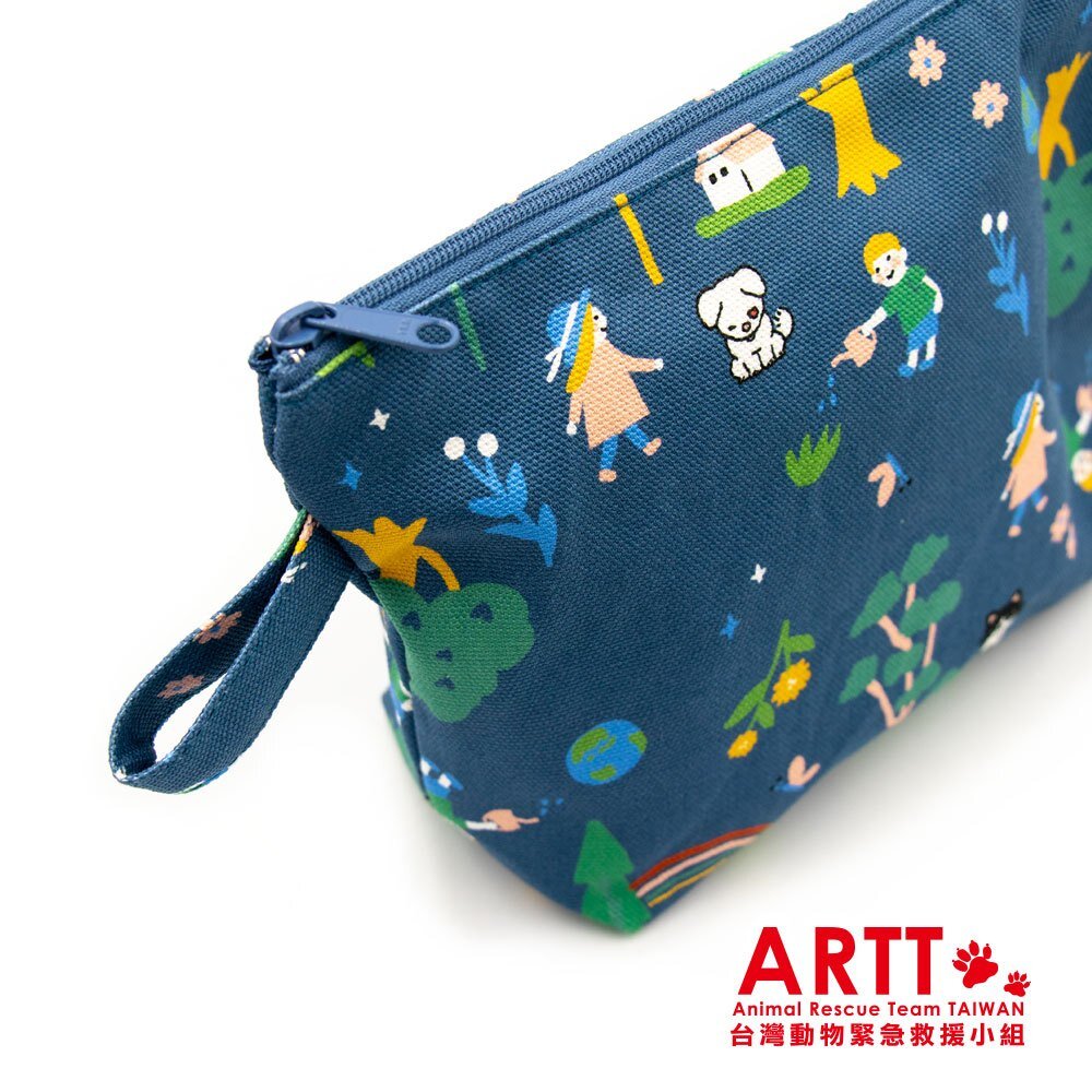 ARTT X 印花樂 inBlooom 拉鍊梯形收納包 化妝包 帆布包 ARTT台灣動物緊急救援小組 TR台灣鐵道-圖片-1