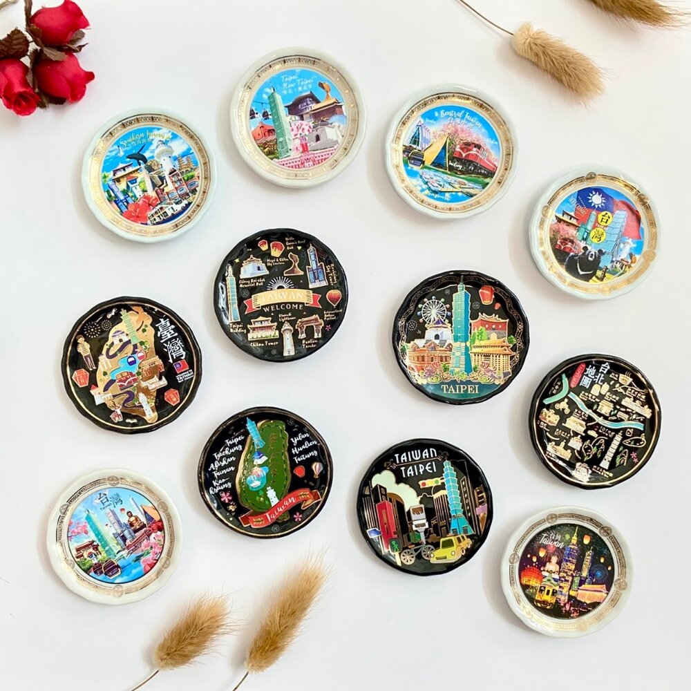 27471596219-小瓷盤冰箱貼 造型冰箱貼 插畫冰箱貼 小圓盤磁鐵 台灣紀念品 新格子 TR台灣鐵道