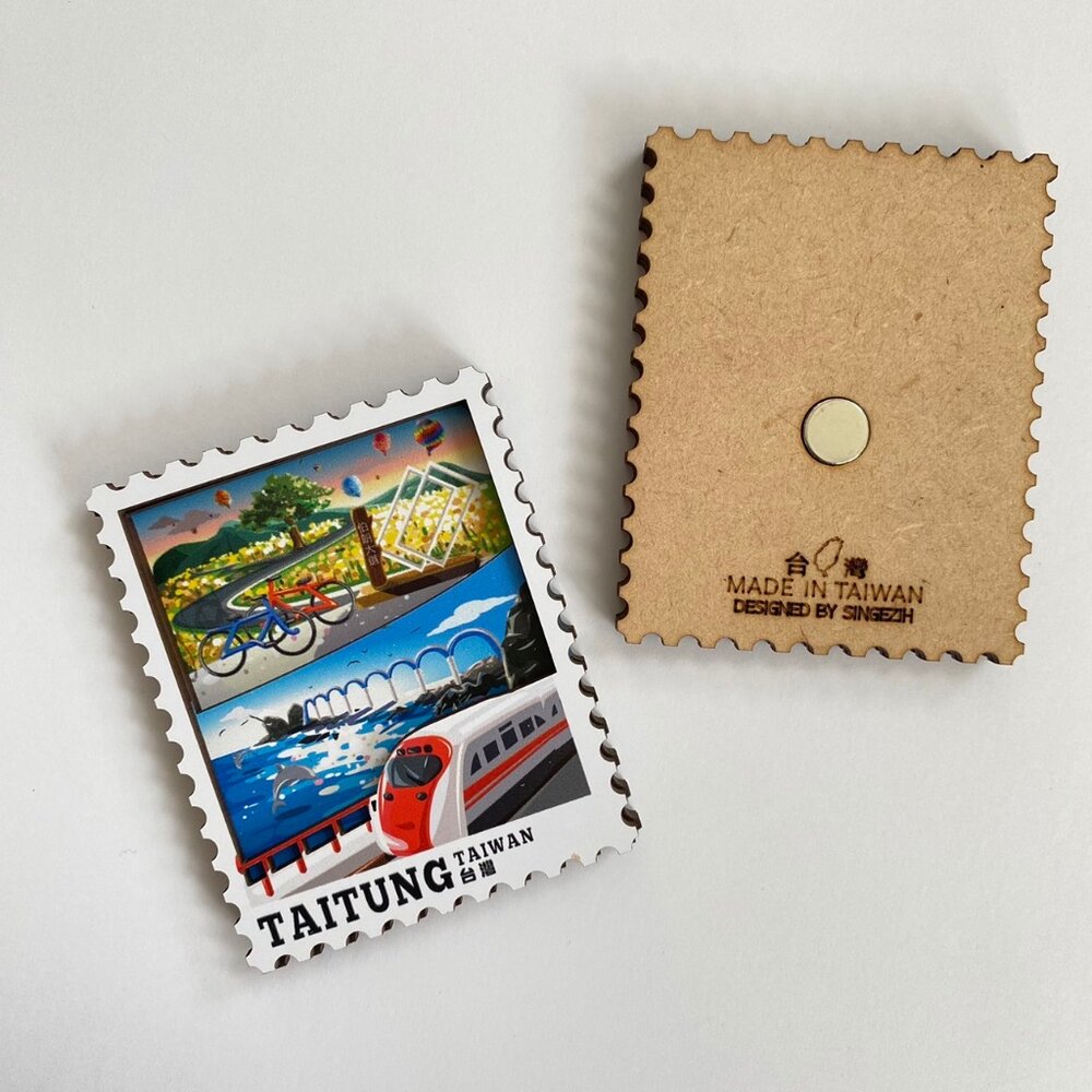 立體木質冰箱貼 郵票造型吸鐵 台灣火車 夜市 木製吸鐵 木頭磁鐵 台灣紀念品 新格子 TR台灣鐵道-圖片-1