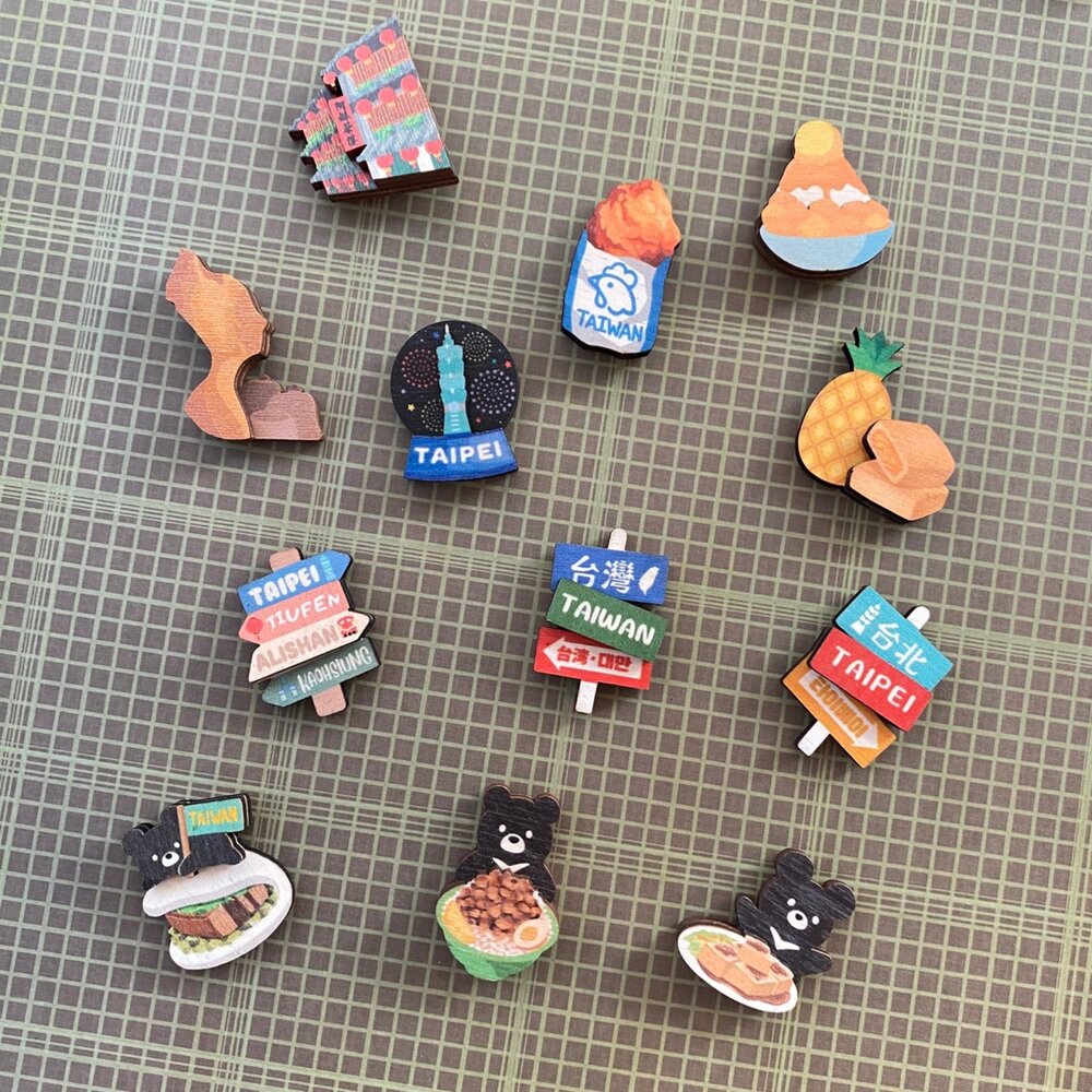 迷你木冰箱貼 台灣景點 懷舊小物 珍珠奶茶 天燈 小物磁鐵 插畫迷你磁鐵 台灣紀念品 新格子 TR台灣鐵道-圖片-2