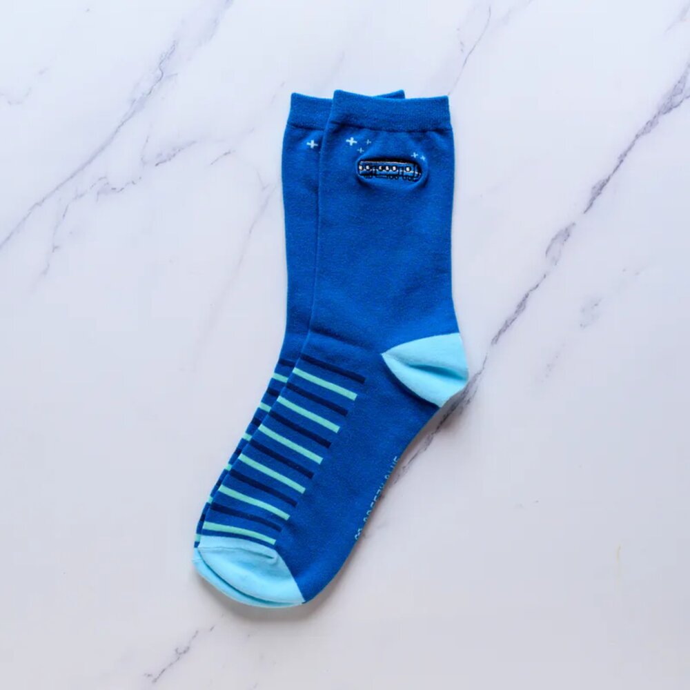 台鐵藍皮解憂號 Breezy Blue Socks 火車襪 電繡襪 止滑童襪 官方授權銷售商店 TR台灣鐵道-圖片-2