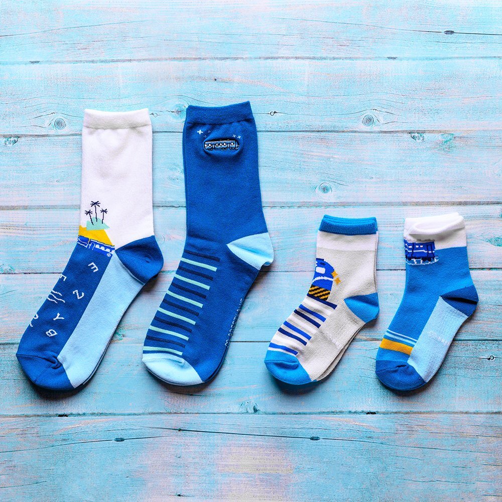 28707980836-台鐵藍皮解憂號 Breezy Blue Socks 火車襪 電繡襪 止滑童襪 官方授權銷售商店 TR台灣鐵道