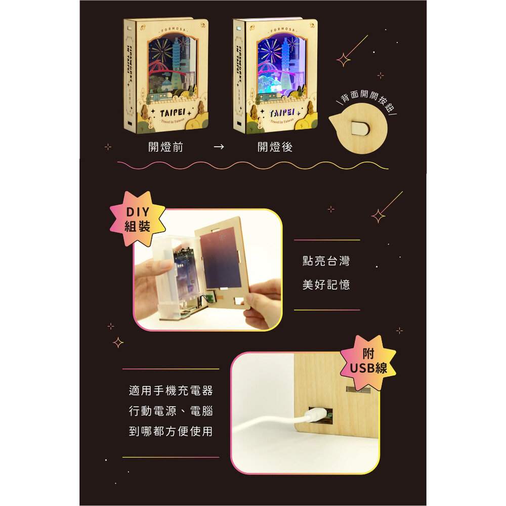 璀璨風景燈 DIY組裝 造型書燈 多種燈光變化 附USB線 台灣紀念品 猴子設計 TR台灣鐵道-圖片-6