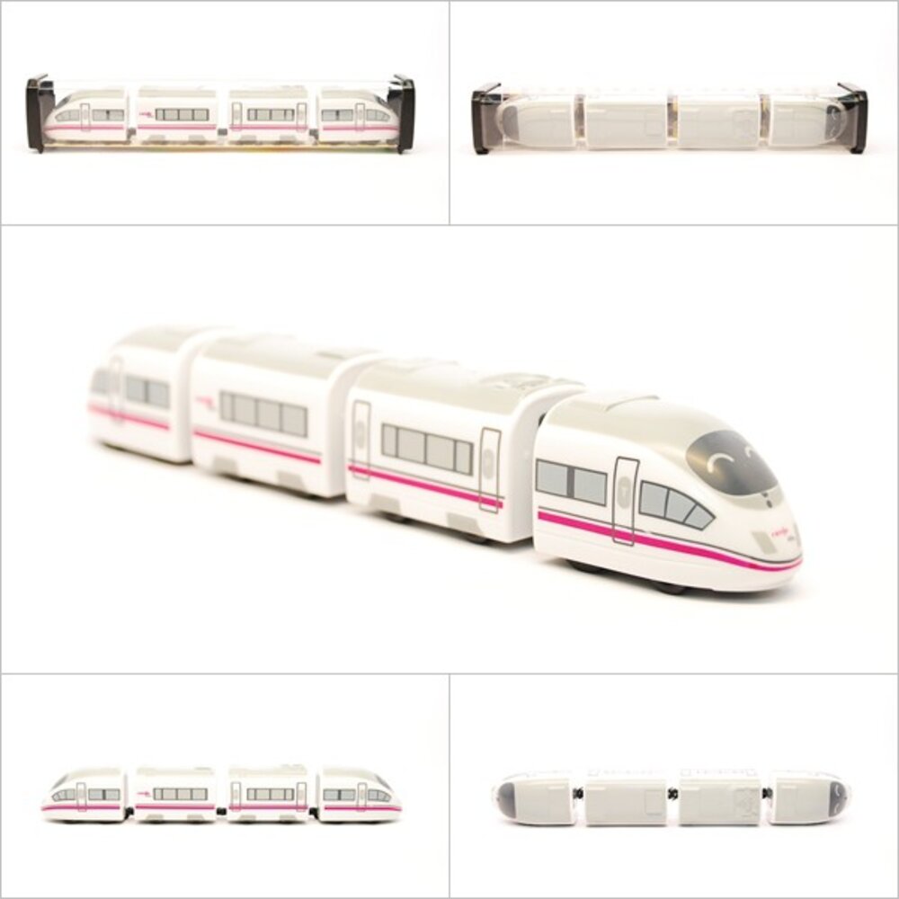 3732916241-西班牙高鐵AVE S103列車 鐵支路4節迴力小列車 迴力車 火車玩具 壓克力盒裝 QV027T1 TR台灣鐵道