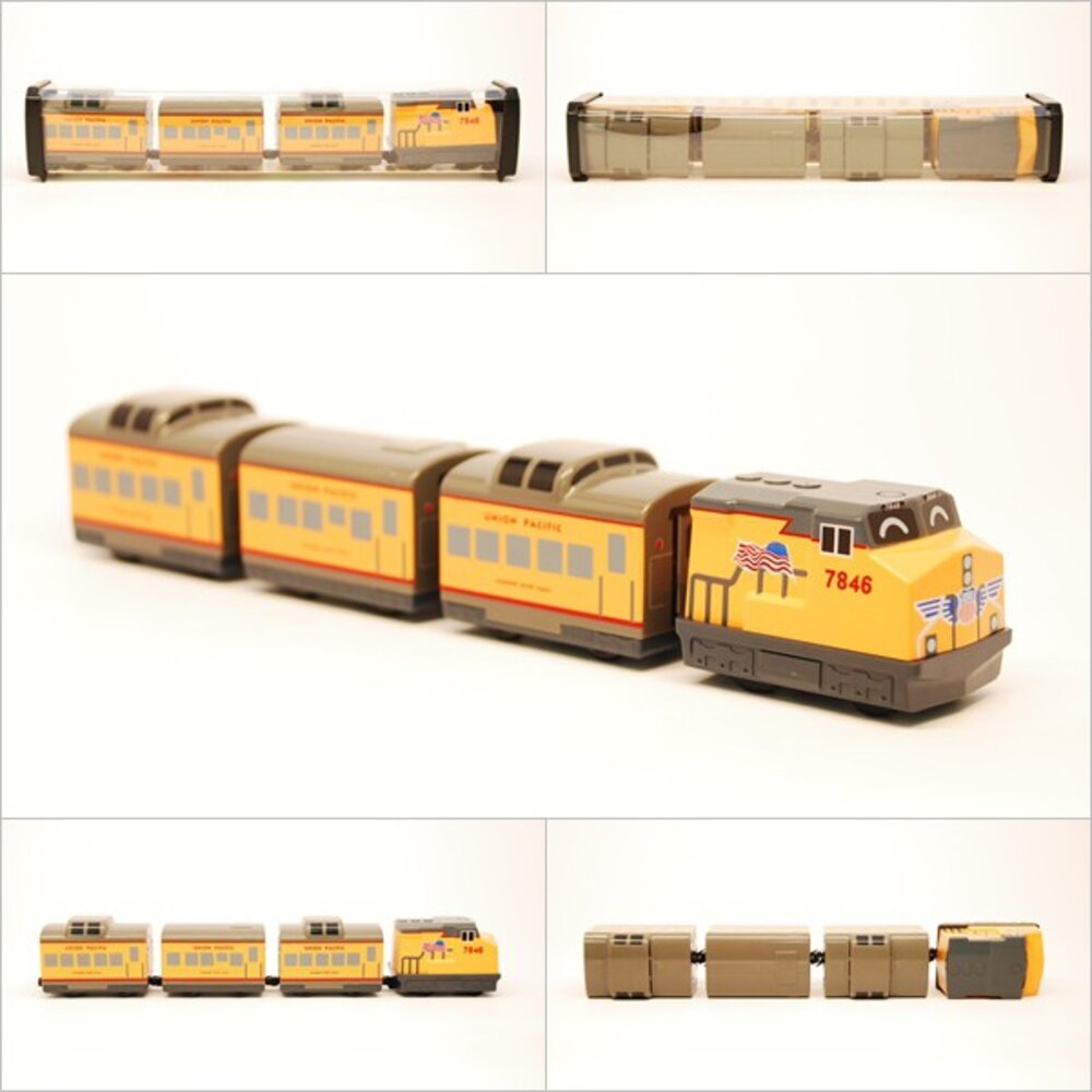 3832917891-美國鐵路UNION PACIFIC 柴電機車 鐵支路4節迴力小列車 迴力車 壓克力盒裝 QV038T1 TR台灣鐵道