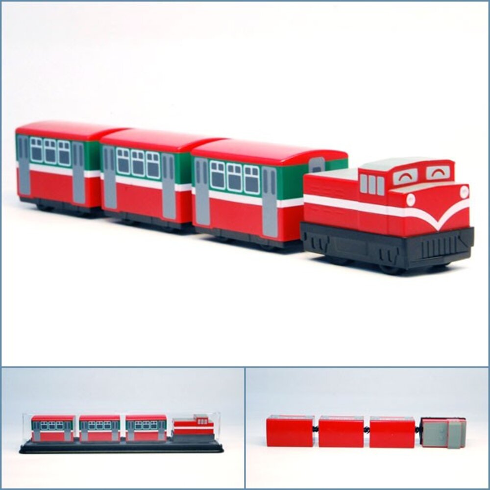 4432820192-林鐵阿里山祝山線觀日列車 鐵支路4節迴力小列車 迴力車 火車玩具 壓克力盒裝 QV020T2 TR台灣鐵道