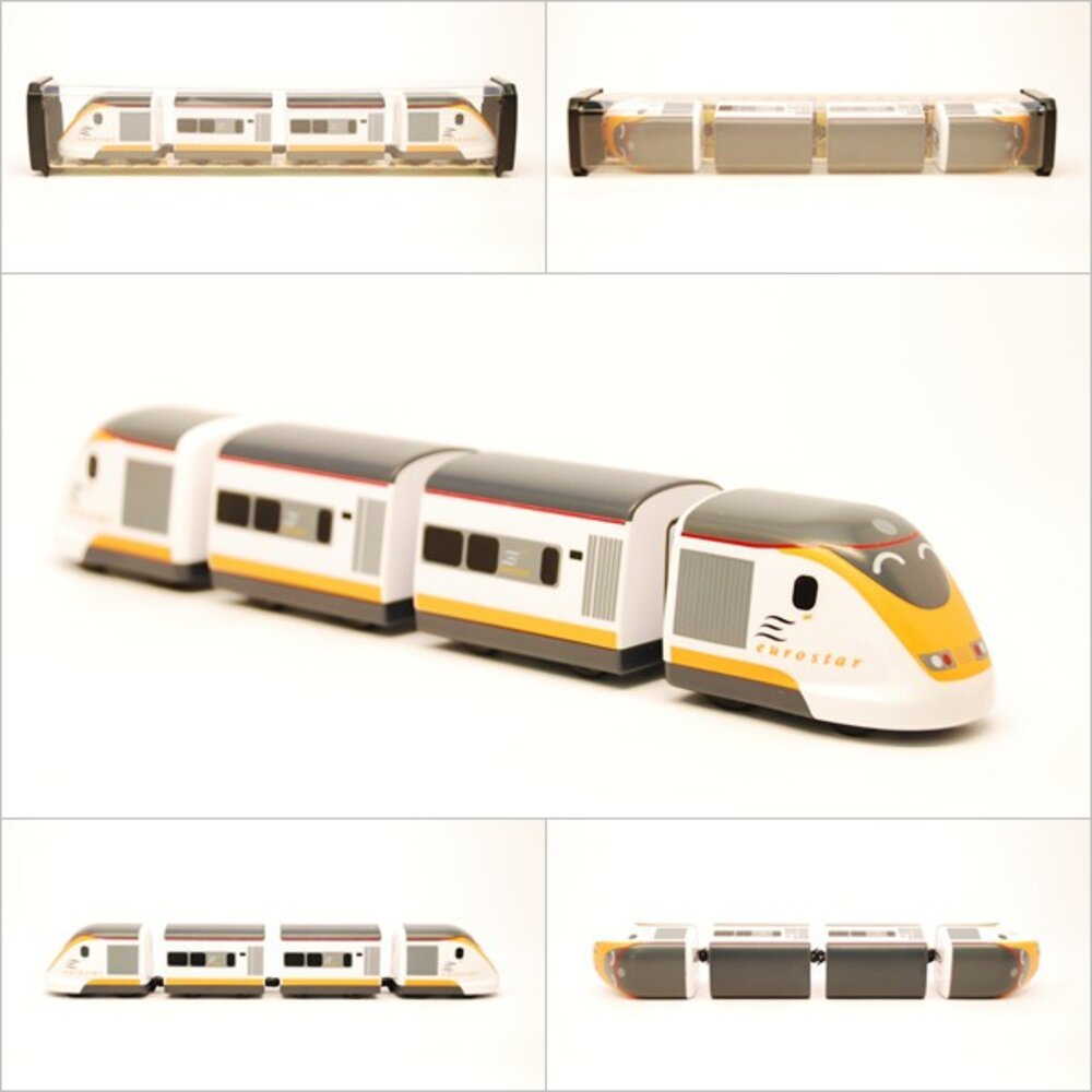 5132822355-英國高鐵EURO STAR列車 鐵支路4節迴力小列車 迴力車 火車玩具 壓克力盒裝 QV039T1 TR台灣鐵道