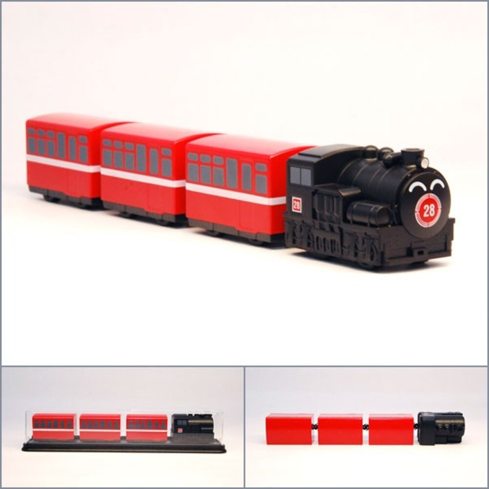 5232823595-阿里山蒸汽火車 SL28 鐵支路4節迴力小列車 火車玩具 迴力車 壓克力盒裝 QV056T1 TR台灣鐵道