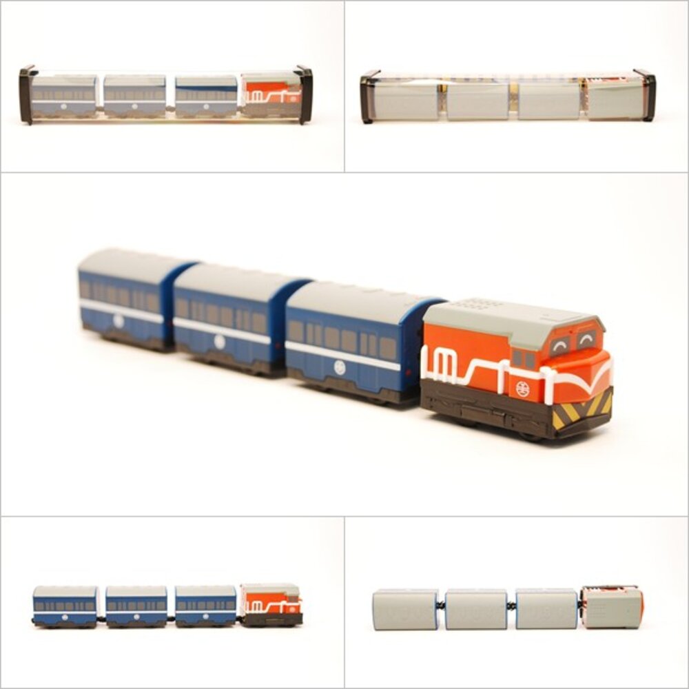 5332744528-台鐵普通列車 R100型(橘) 藍皮列車 鐵支路4節迴力小列車 迴力車 火車玩具 QV007T3 TR台灣鐵道