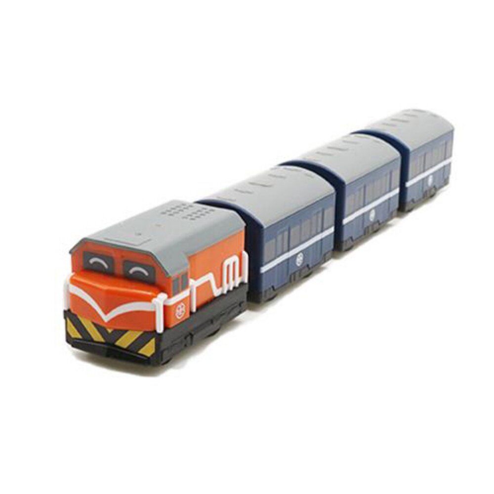 5332744528-台鐵普通列車 R100型(橘) 藍皮列車 鐵支路4節迴力小列車 迴力車 火車玩具 QV007T3 TR台灣鐵道