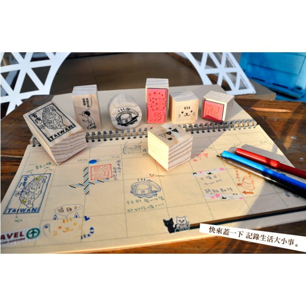 貓咪木頭印章 愛你一世人 生日快樂 okok 加油加油 放空思考 TR台灣鐵道-圖片-1