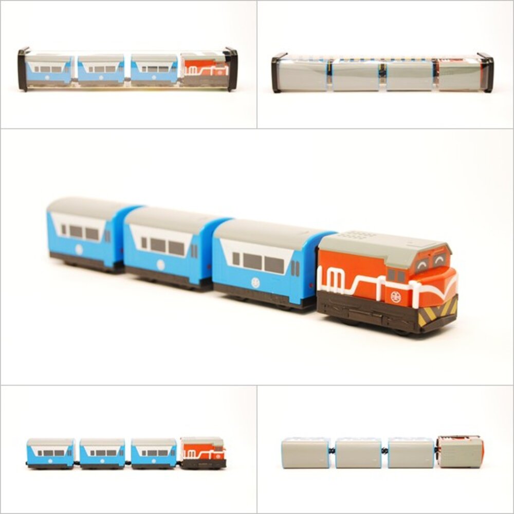 6132742871-台鐵復興號列車 R100型(橘) 鐵支路4節迴力小列車 迴力車 火車玩具 壓克力盒裝 QV007T2 TR台灣鐵道