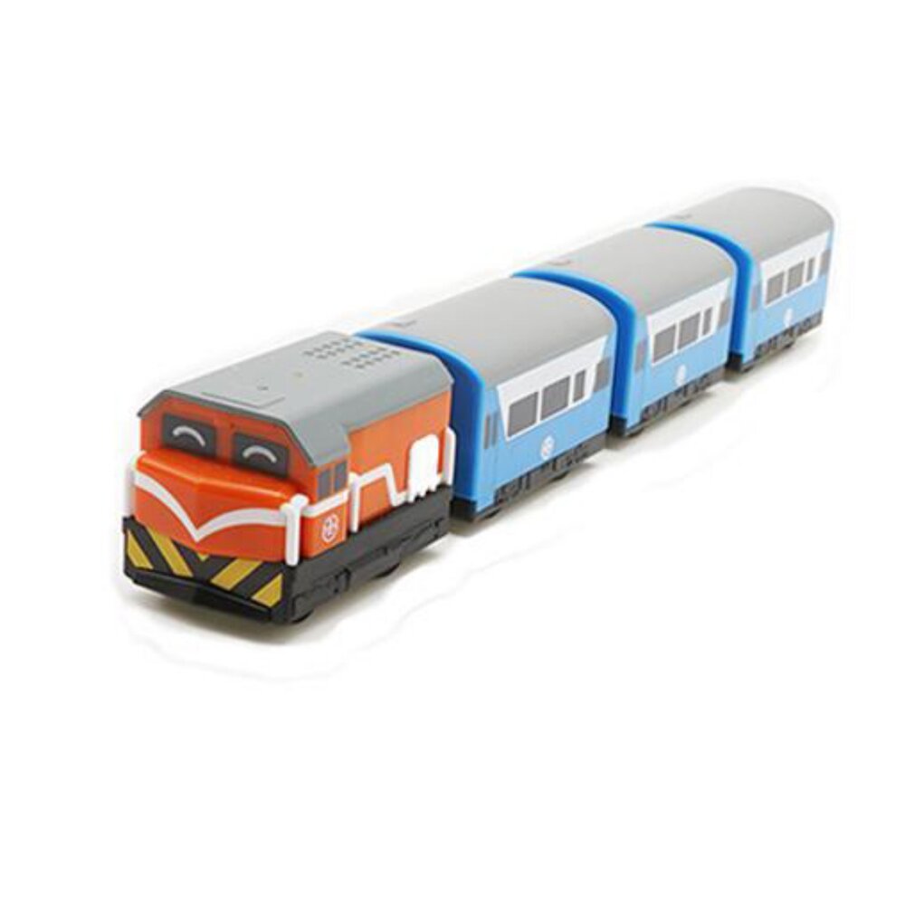6132742871-台鐵復興號列車 R100型(橘) 鐵支路4節迴力小列車 迴力車 火車玩具 壓克力盒裝 QV007T2 TR台灣鐵道
