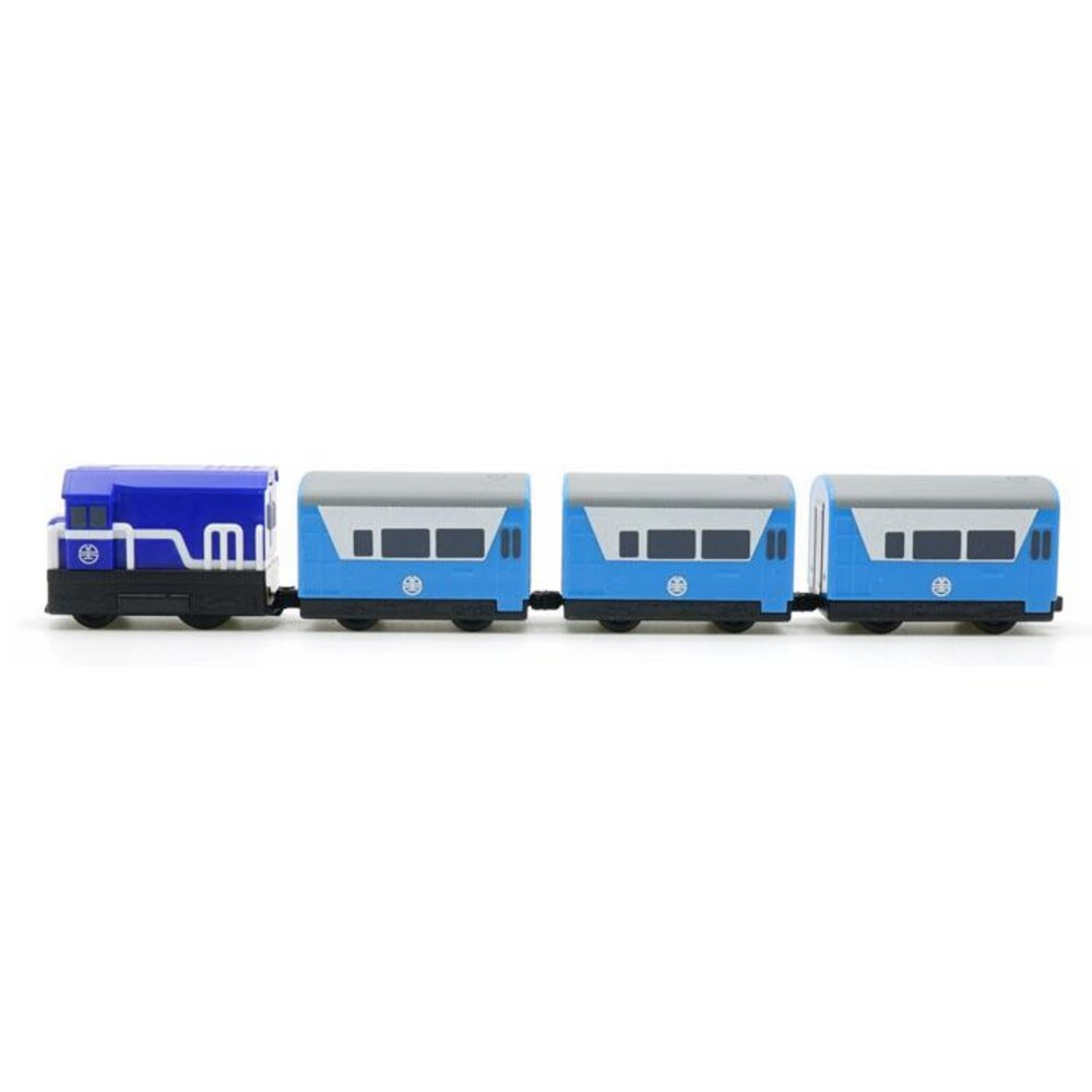 台鐵復興號列車 R100型(藍) 鐵支路4節迴力小列車 迴力車 火車玩具 壓克力盒裝 QV008T2 TR台灣鐵道-圖片-1