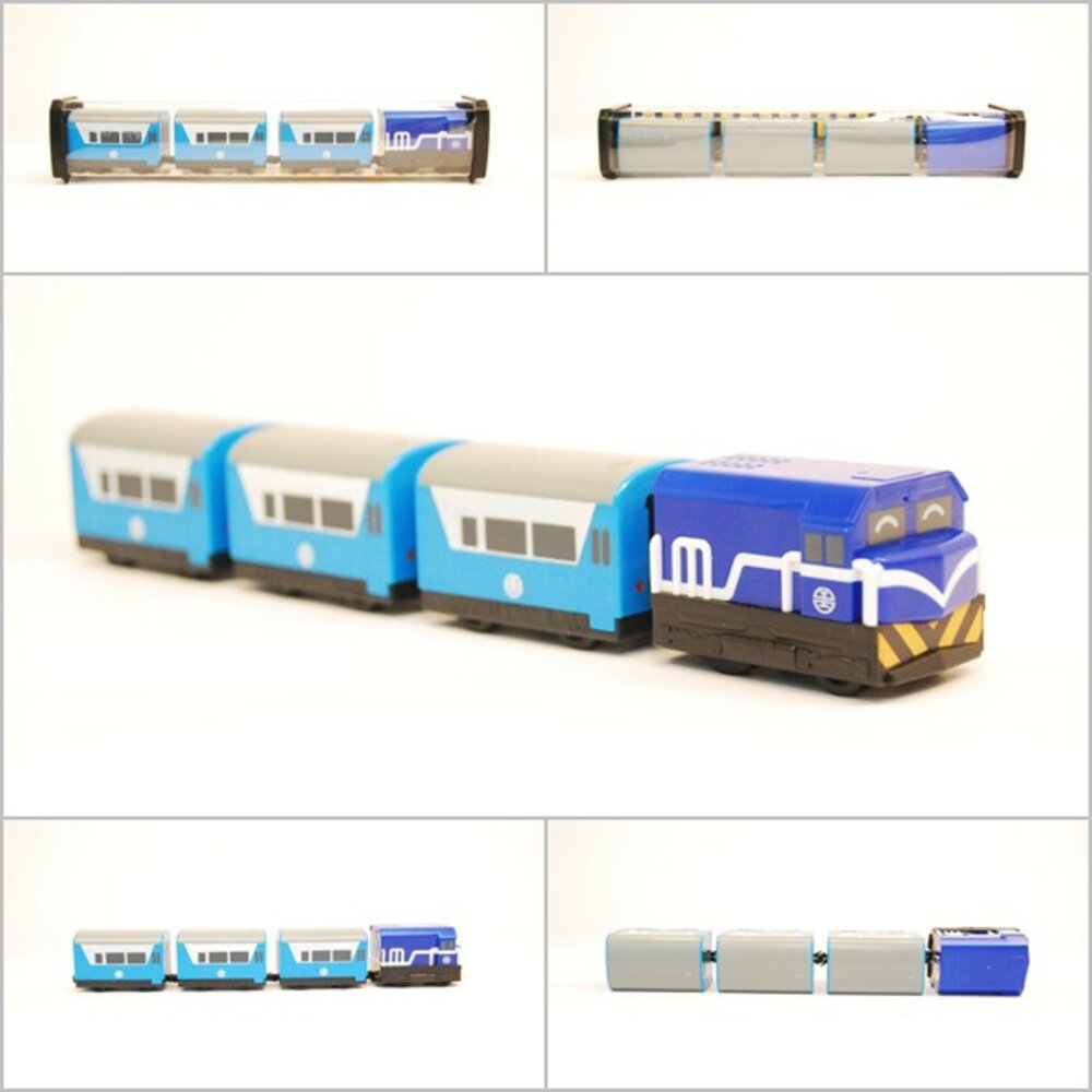 6832744439-台鐵復興號列車 R100型(藍) 鐵支路4節迴力小列車 迴力車 火車玩具 壓克力盒裝 QV008T2 TR台灣鐵道