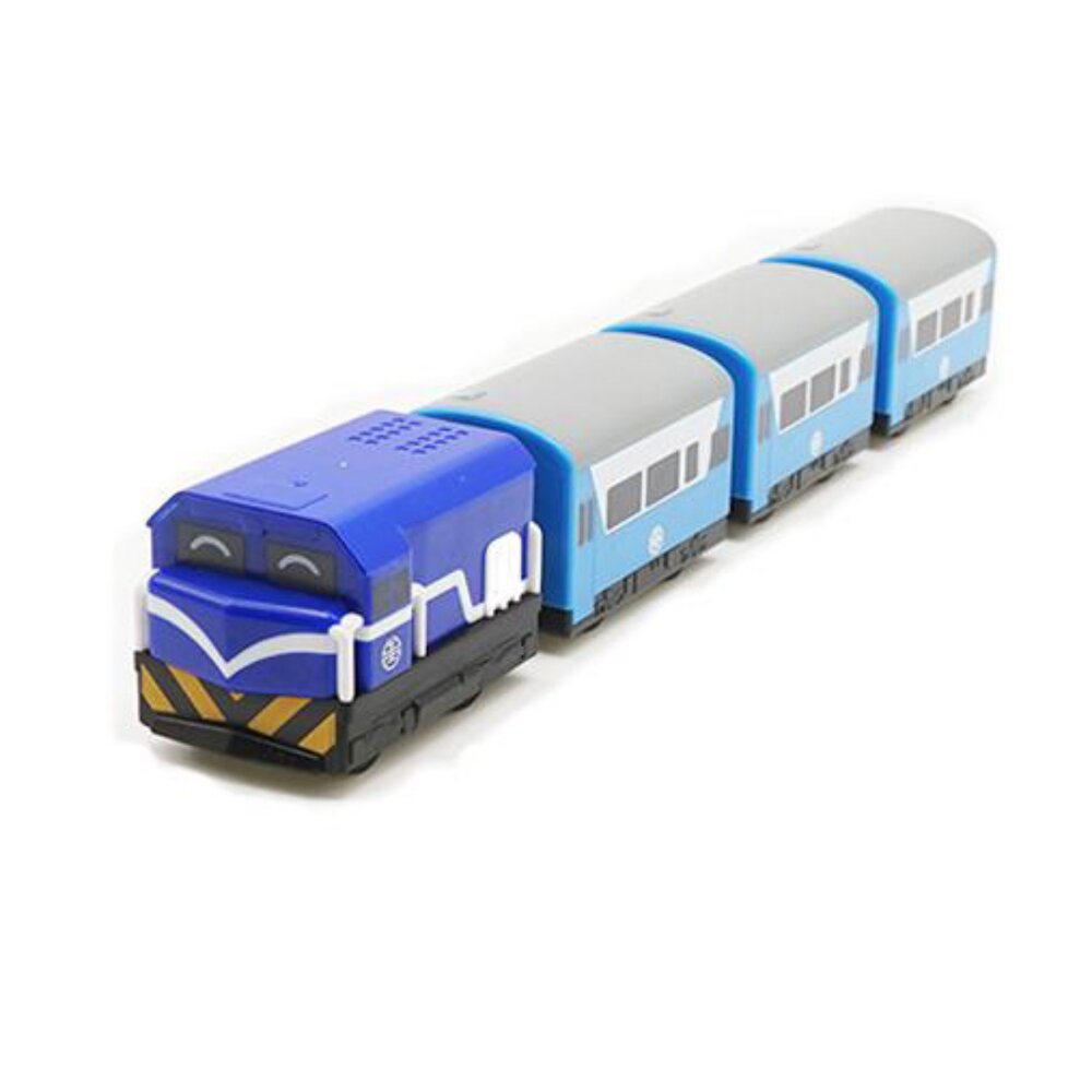 6832744439-台鐵復興號列車 R100型(藍) 鐵支路4節迴力小列車 迴力車 火車玩具 壓克力盒裝 QV008T2 TR台灣鐵道
