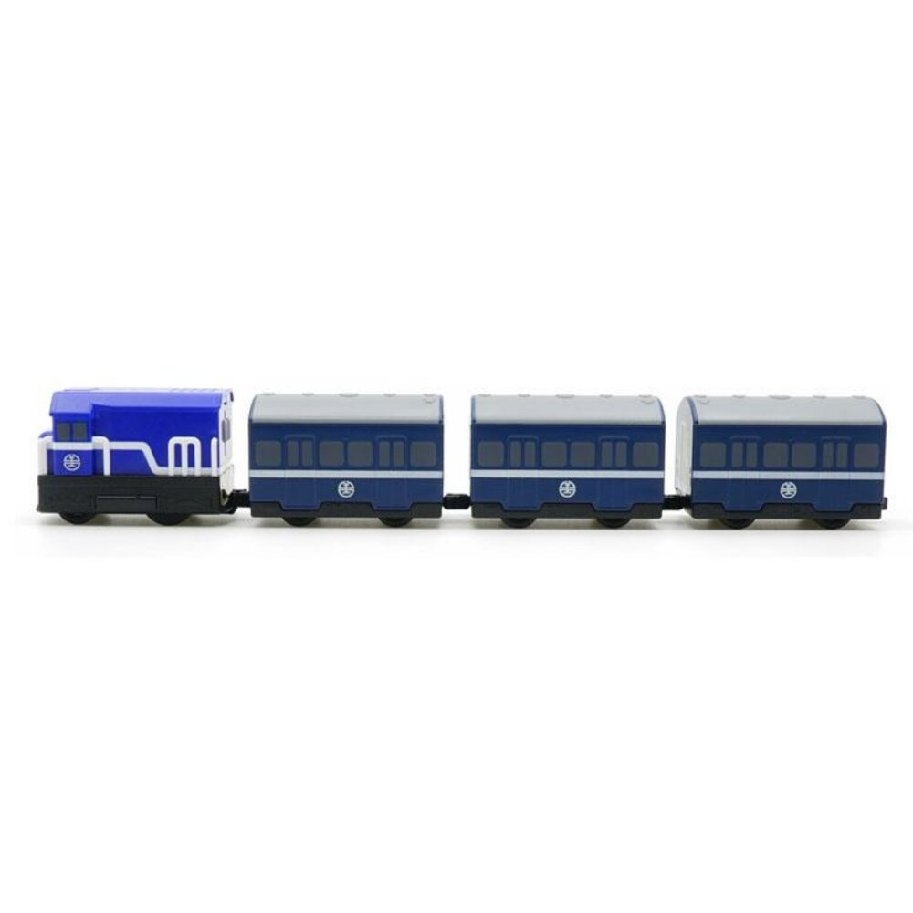 台鐵藍皮解憂號列車 R100型(藍) 普通車 鐵支路4節迴力小列車 迴力車 火車玩具 QV008T3 TR台灣鐵道-圖片-1