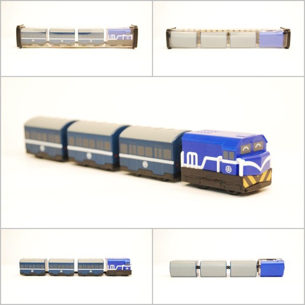 7732744636-台鐵藍皮解憂號列車 R100型(藍) 普通車 鐵支路4節迴力小列車 迴力車 火車玩具 QV008T3 TR台灣鐵道