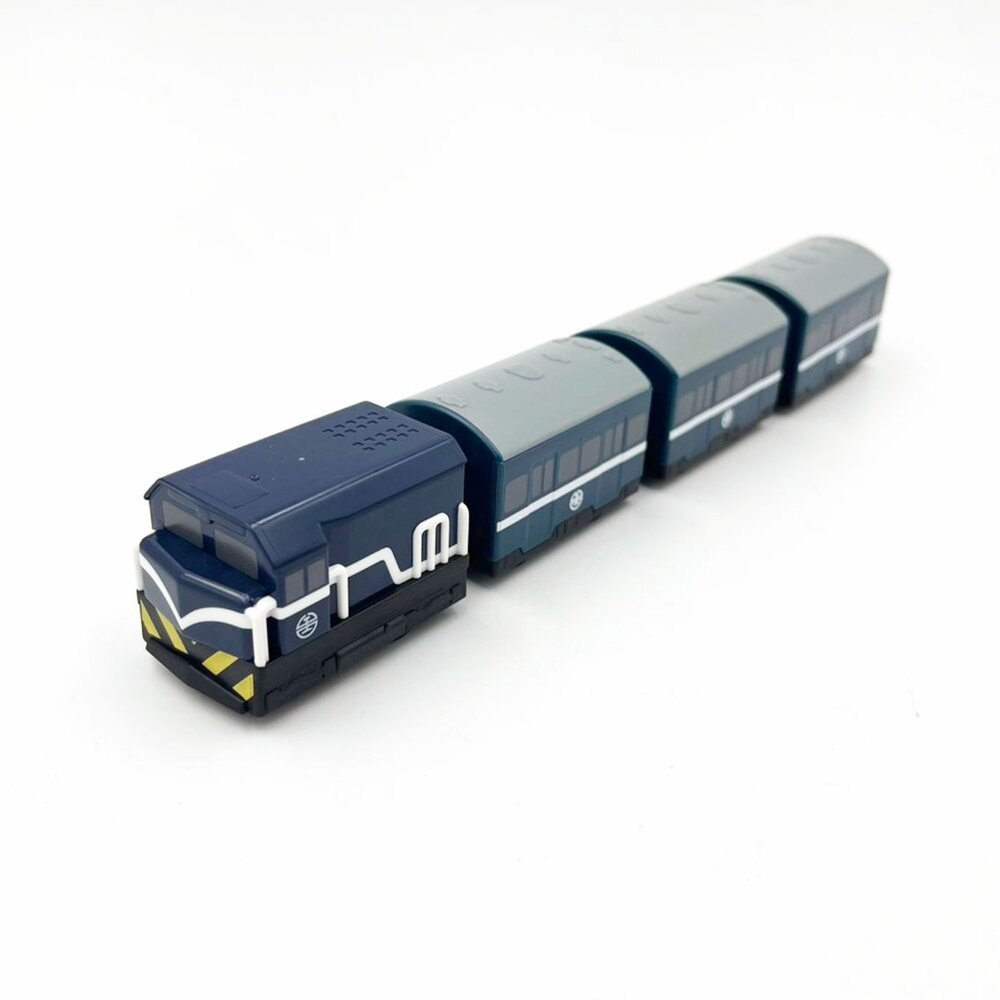 7732744636-台鐵藍皮解憂號列車 R100型(藍) 普通車 鐵支路4節迴力小列車 迴力車 火車玩具 QV008T3 TR台灣鐵道
