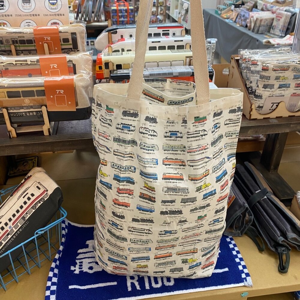 TR430604-台灣火車圖鑑單肩包 購物袋 環保袋 摺疊收納袋 輕巧好攜帶  TR台灣鐵道
