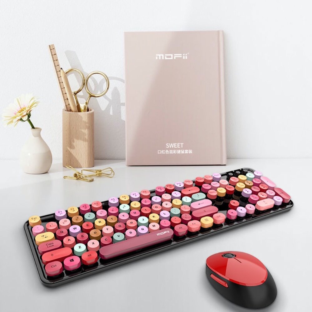 網紅口紅鍵盤滑鼠套裝 送禮 交換禮物 送透明注音鍵盤貼紙 MOFII 送禮-圖片-9