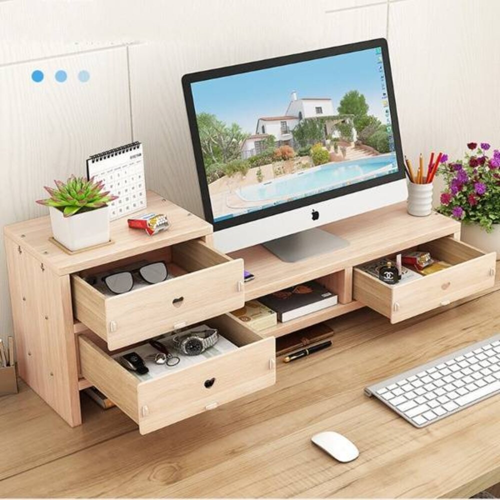 210916-00003-木製電腦增高架 螢幕增高收納架 電腦螢幕增高架木頭 送禮