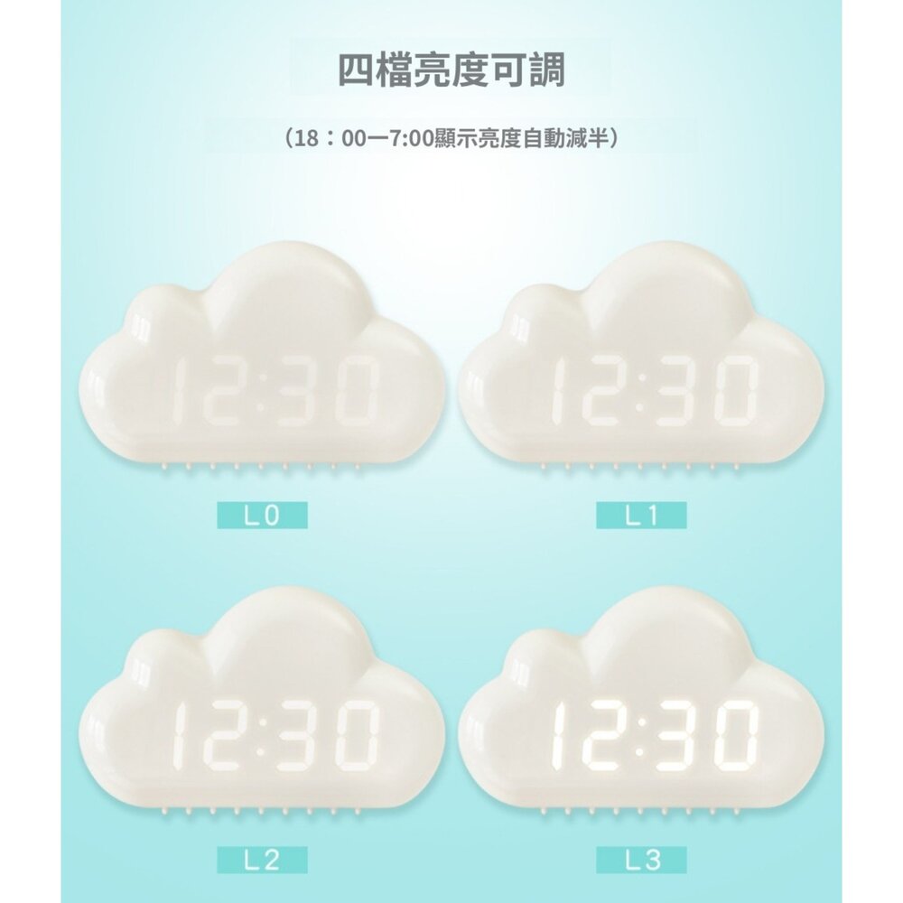 創意雲朵鬧鐘 時鐘 多功能LED數位鬧鐘 智能鬧鐘 夜光時鐘 學生鬧鐘 交換禮物 送禮-圖片-2