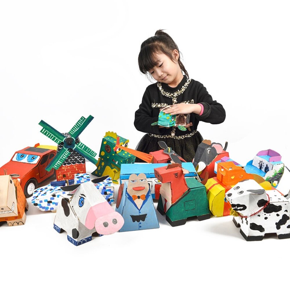 兒童DIY紙箱玩具 手作 教具 紙製小房子 瓦楞紙玩具 塗鴨玩具 幼兒園 安親班 清倉 送禮-圖片-5