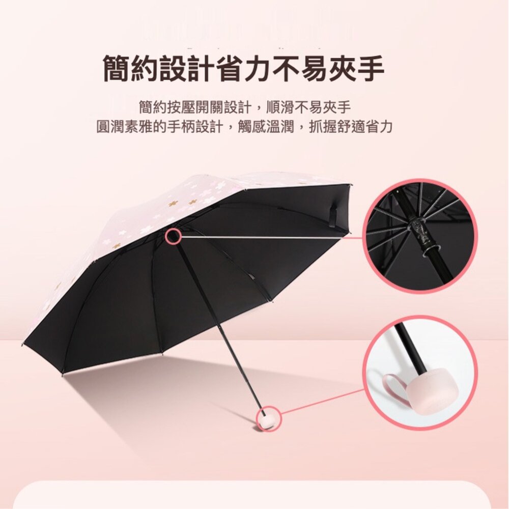 浪漫櫻花反向UV傘 優雅銀膠遮陽傘 黑膠防曬傘 防紫外線 晴雨傘 兩用 三折傘 送禮-圖片-5