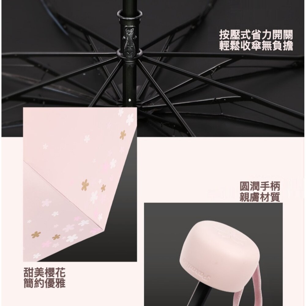 浪漫櫻花反向UV傘 優雅銀膠遮陽傘 黑膠防曬傘 防紫外線 晴雨傘 兩用 三折傘 送禮-圖片-6