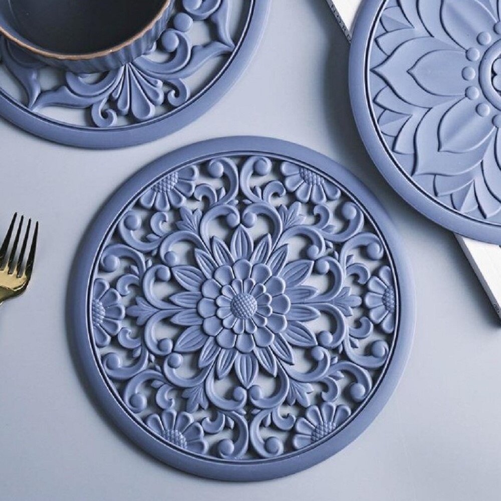 鏤空花卉造型隔熱墊 精美鏤空隔熱墊 古典花卉隔熱墊 矽膠隔熱墊 耐高溫防燙碗墊 送禮-圖片-6