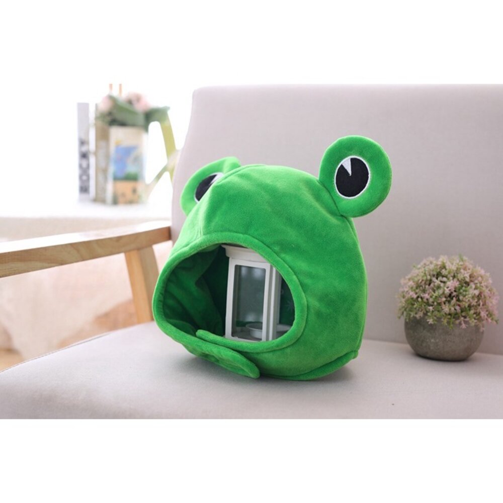 大眼青蛙頭套帽子 絨布頭套 卡通帽子 可愛 呆萌 網紅拍照專用 萬聖節 派對 交換禮物 送禮-圖片-4