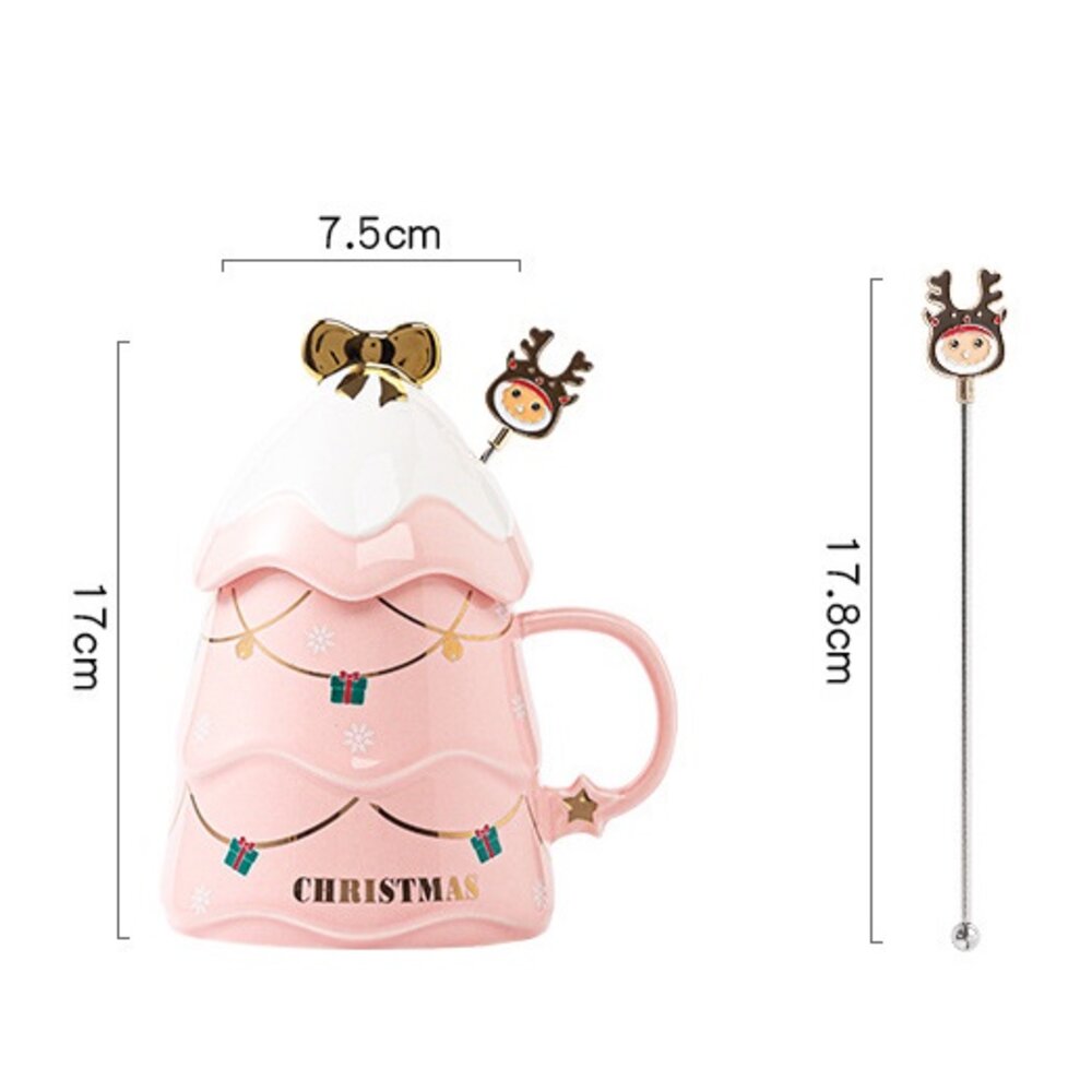 聖誕樹陶瓷杯 交換禮物 聖誕樹馬克杯 附蓋子攪拌棒 聖誕咖啡杯 彩盒包裝 送禮-圖片-7
