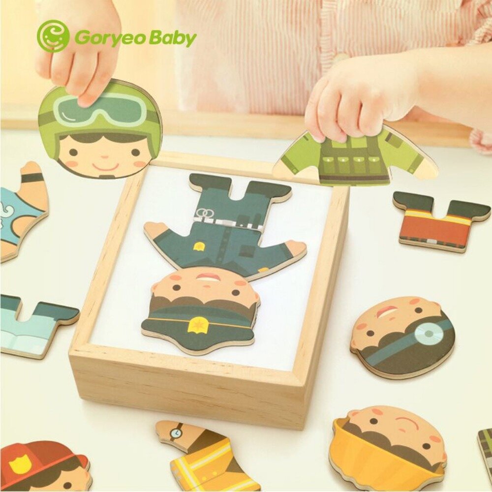 兒童磁性換衣益智拼圖 職業拼圖 益智立體拼圖 積木拼圖 木製玩具 送禮-圖片-11