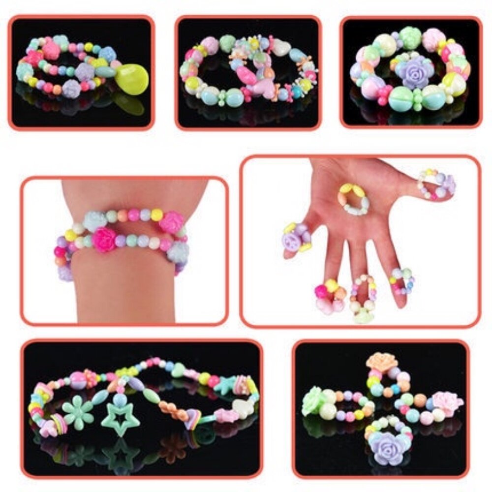 兒童DIY串珠材料組合 DIY串珠手鍊 450顆 益智玩具 髮箍項鍊戒指手環 送禮-圖片-5