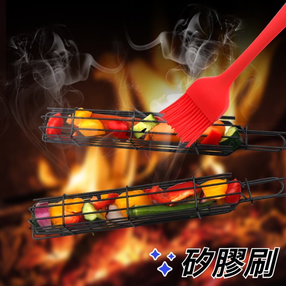 烤肉專用香腸籃 燒烤網 燒烤籠 烤肉夾網 木柄BBQ烤網燒烤架 送禮-圖片-2