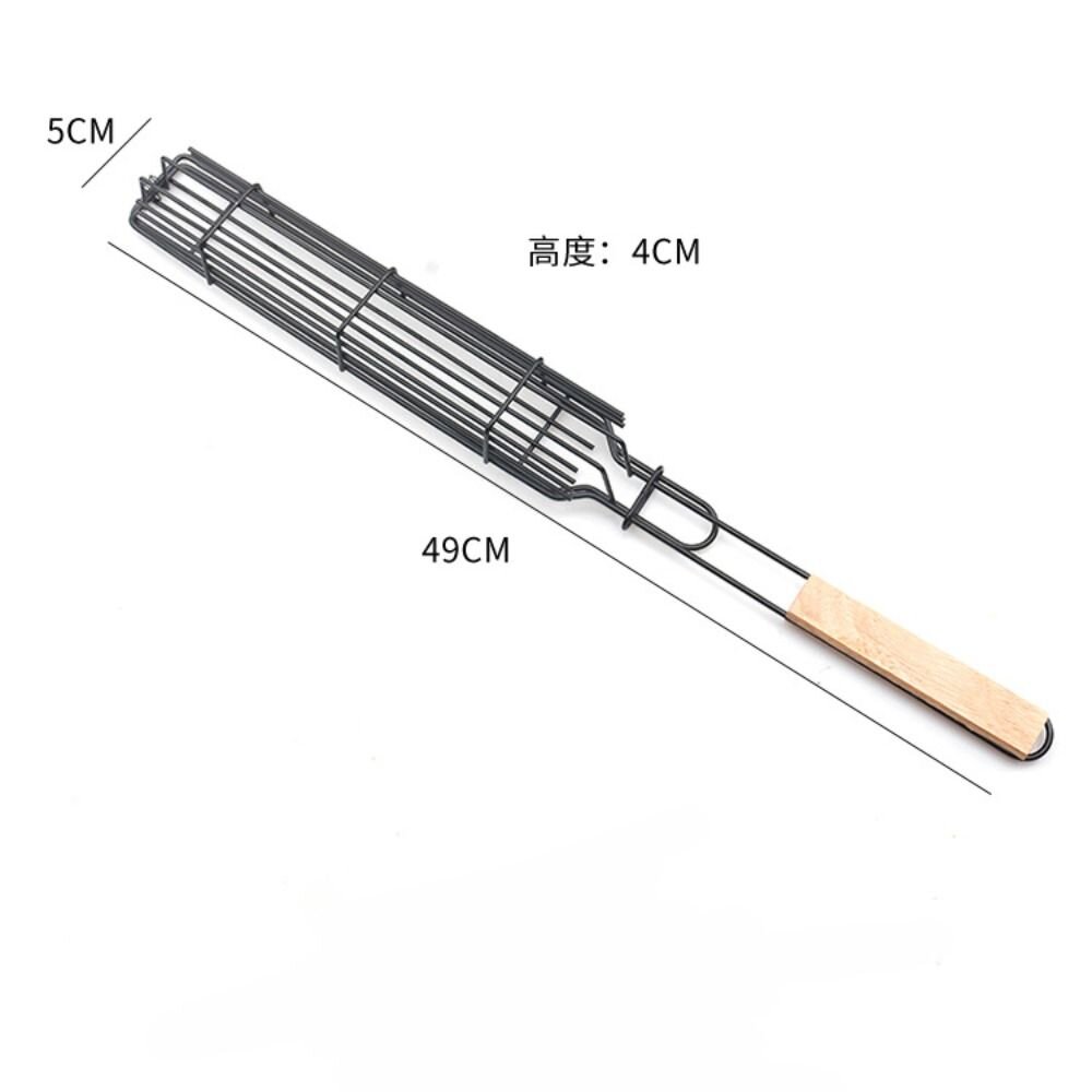烤肉專用香腸籃 燒烤網 燒烤籠 烤肉夾網 木柄BBQ烤網燒烤架 送禮-圖片-5