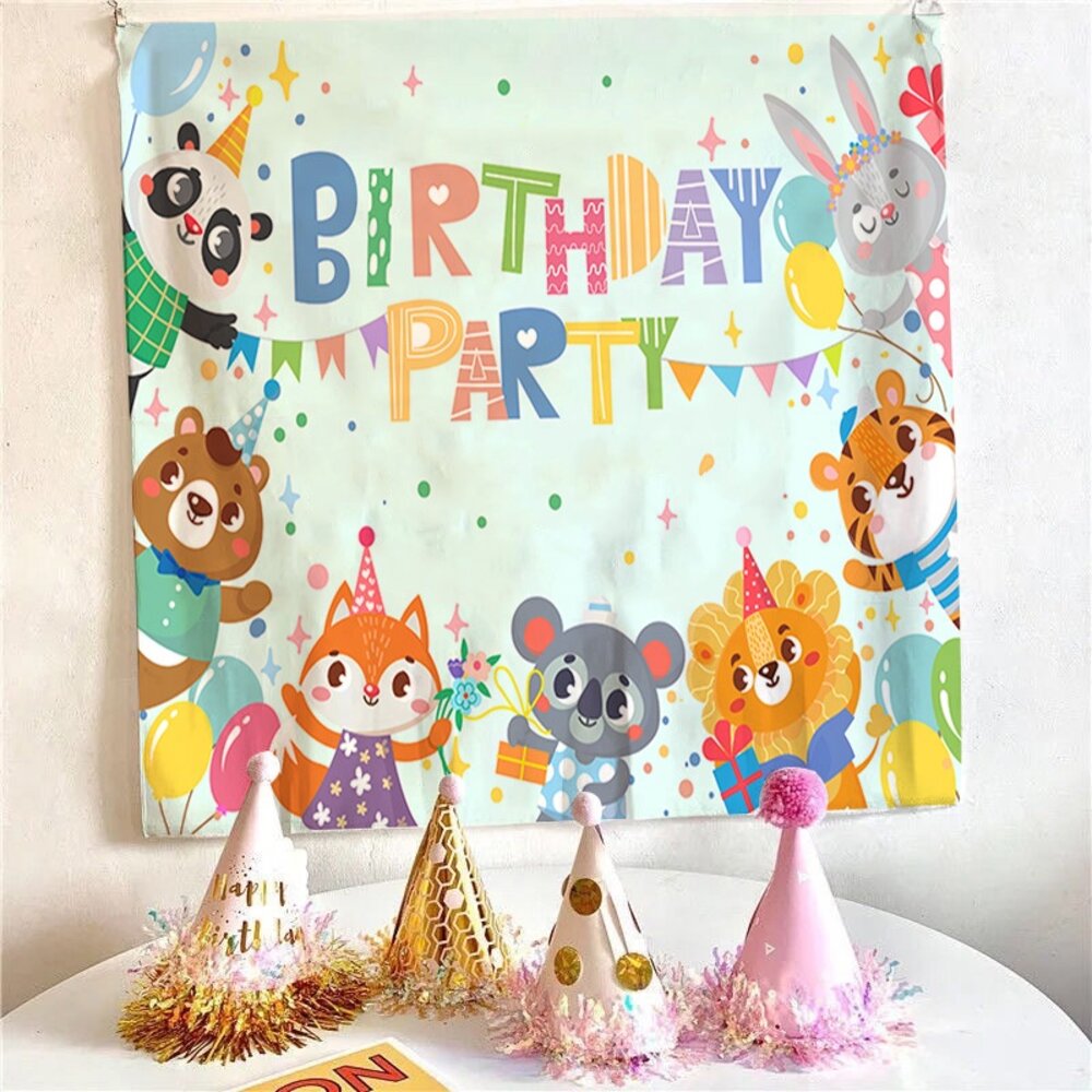 兒童派對生日掛毯 拍照背景布 生日掛布 兒童派對裝飾 背景牆拍照 生日派對裝飾 生日佈置 送禮-圖片-3