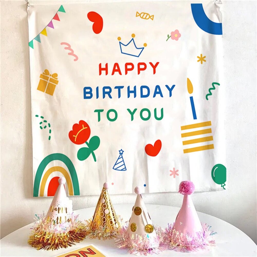 兒童派對生日掛毯 拍照背景布 生日掛布 兒童派對裝飾 背景牆拍照 生日派對裝飾 生日佈置 送禮-圖片-5