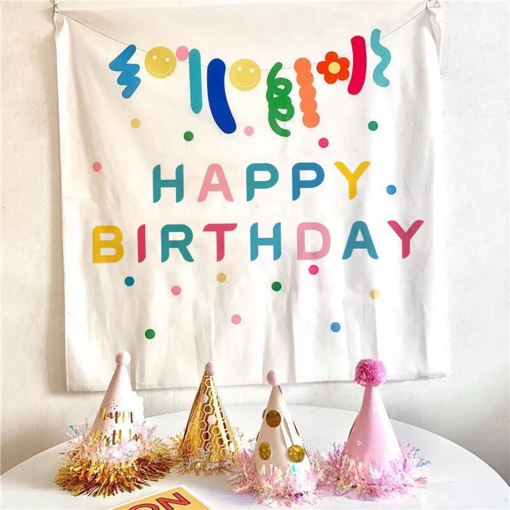 兒童派對生日掛毯 拍照背景布 生日掛布 兒童派對裝飾 背景牆拍照 生日派對裝飾 生日佈置 送禮-圖片-8