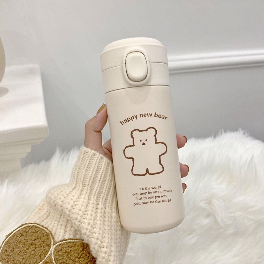韓風小熊造型保溫瓶 可愛圖案保溫瓶 水瓶 保溫瓶 簡約小熊保溫杯 禮物 送禮-圖片-6