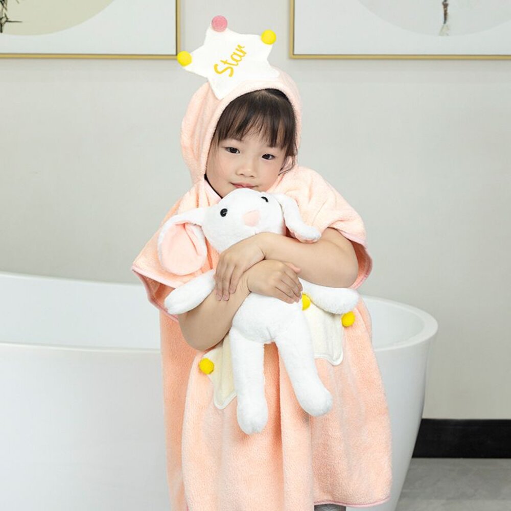 星星兒童斗篷浴巾 珊瑚絨浴巾 披風浴巾 卡通浴巾 寶寶毛巾 游泳浴巾 洗澡浴巾 送禮-圖片-2